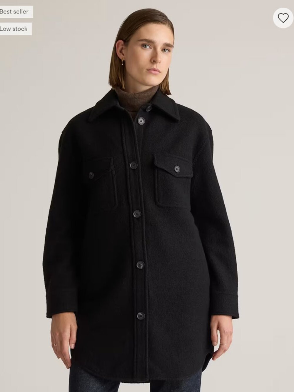 Quince 100% Merino Wool Long Shirt Jacket Medium